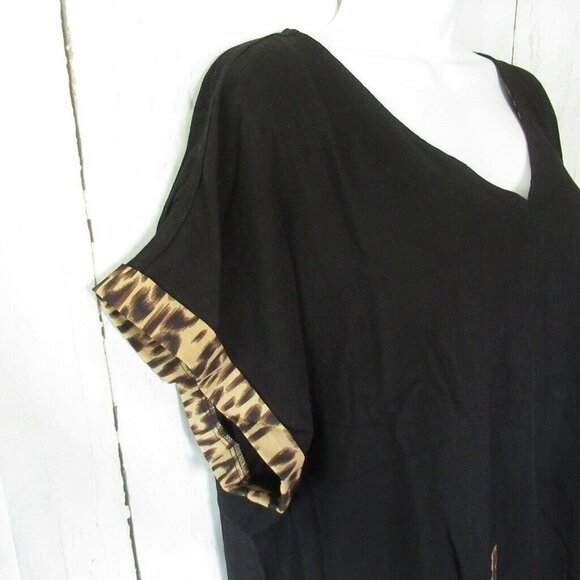 Umgee Top Linen Blend Leopard Print Pockets Short Sleeve Boxy - Picture 4 of 7